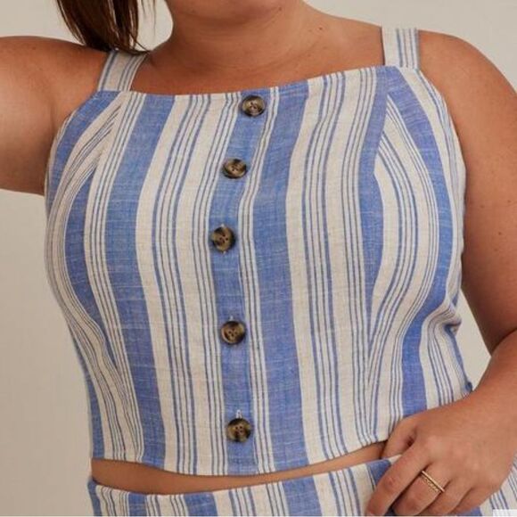 Torrid Linen Blend Button Front Crop Tank Size 00 8/10 - Picture 1 of 7